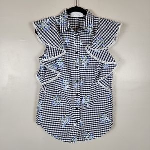 Pearl Lela Rose poplin flutter sleeve floral gingham, nwot